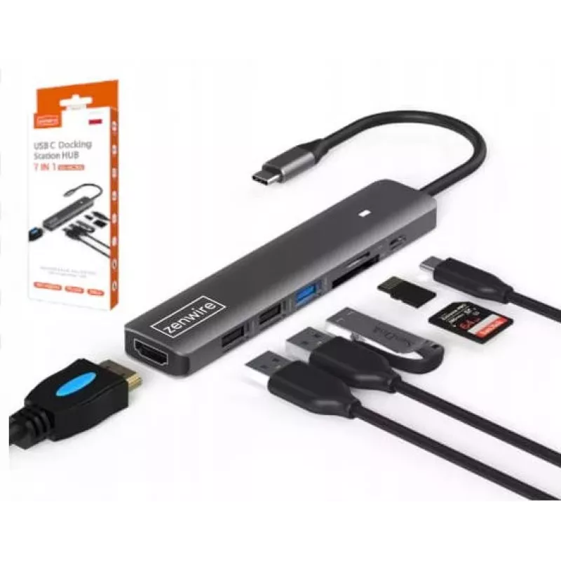 ZENWIRE BS-HC703 USB-C 7-in-1 Hub Adapter mit HDMI 4K, USB 3.0, SD, PD