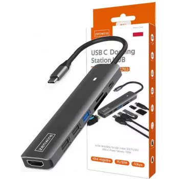 ZENWIRE BS-HC703 USB-C 7-in-1 Hub Adapter mit HDMI 4K, USB 3.0, SD, PD
