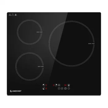 AMZCHEF CE-T-74IB3xyzf-CS 3-Zonen Induktionskochfeld, 7400W, Einbau, Touch-Steuerung, Schwarzes Glaskeramik