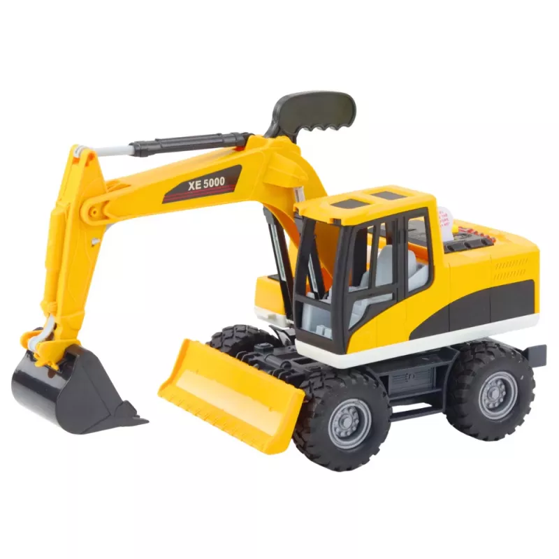 LEAN TOYS Construction Backhoe Bulldozer mit beweglichem Schwenklöffel, Kabine, Licht & Sound
