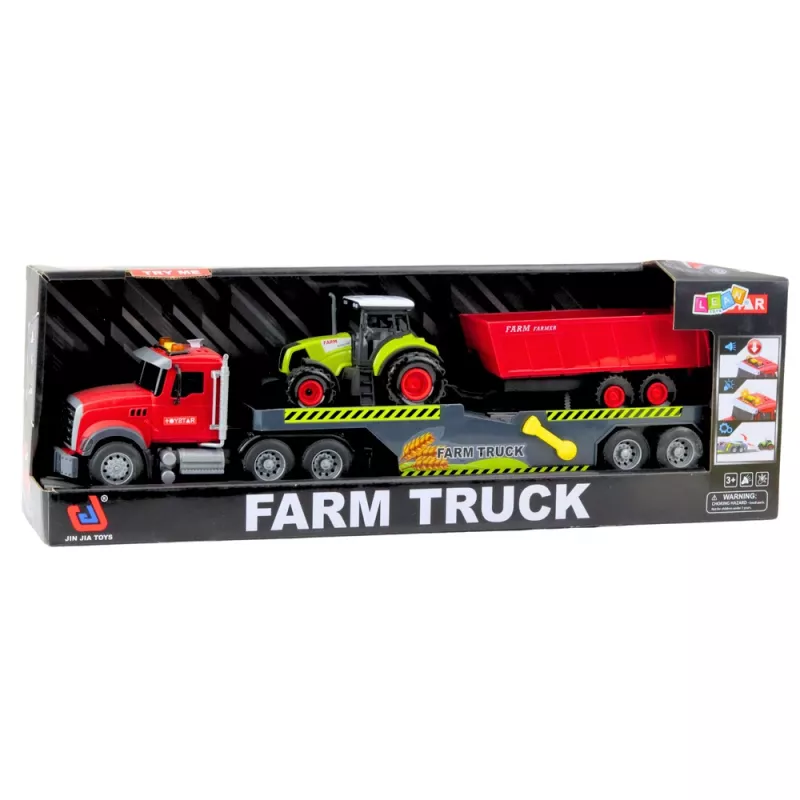 LEAN TOYS Set Truck Tractor mit Anhänger Lichter und Geräusche Rot