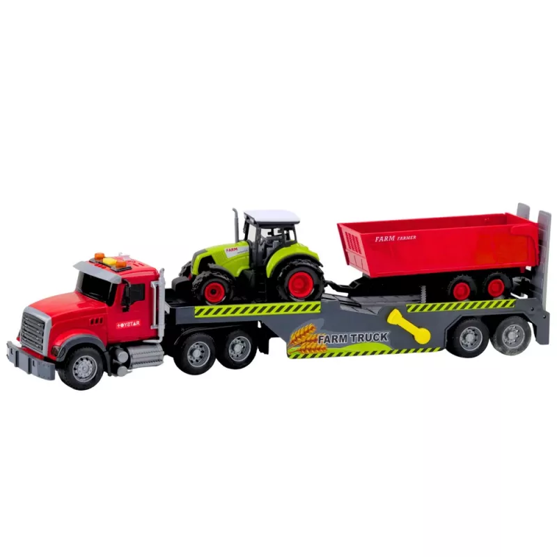 LEAN TOYS Set Truck Tractor mit Anhänger Lichter und Geräusche Rot