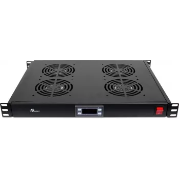 GETFORT GF-FAN4TR 1U Rack Panel mit 4 thermostatgesteuerten Lüftern, 230V, Schwarz