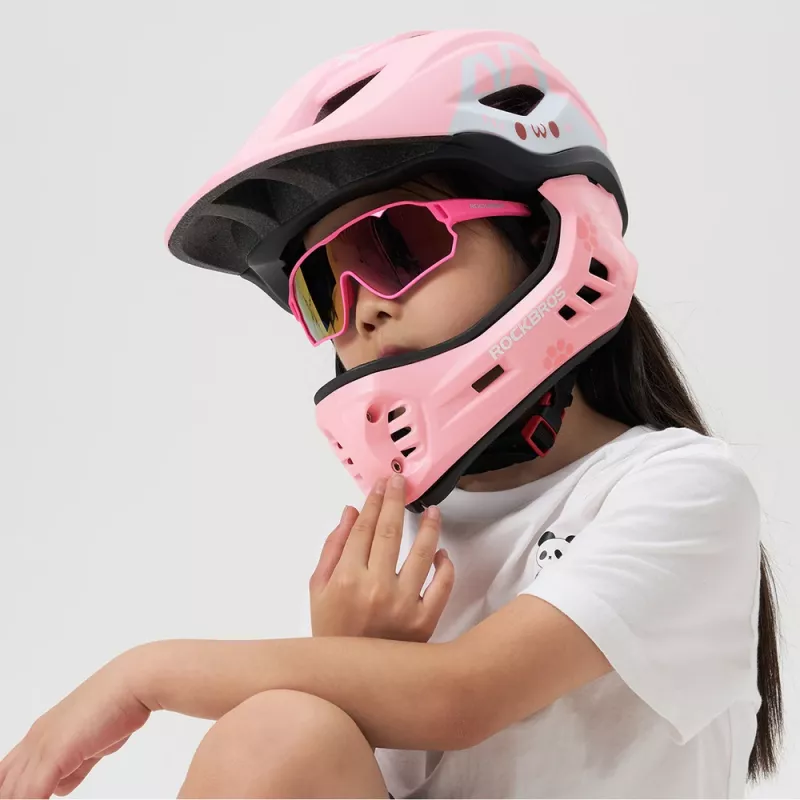 ROCKBROS TT-32002 Rabbit Kinder-Konvertierhelm mit abnehmbarem Kinnschutz, Größe M (54-58 cm), Pink