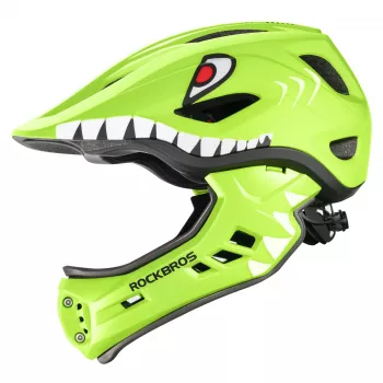 ROCKBROS TT-32004 Shark Kinderfahrradhelm mit abnehmbarem Kinnschutz, Größe M (54-58 cm), Grün
