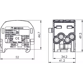 SIMET SCB 25-2 Abzweigverteilerblock Al/Cu, Blau, 81505003