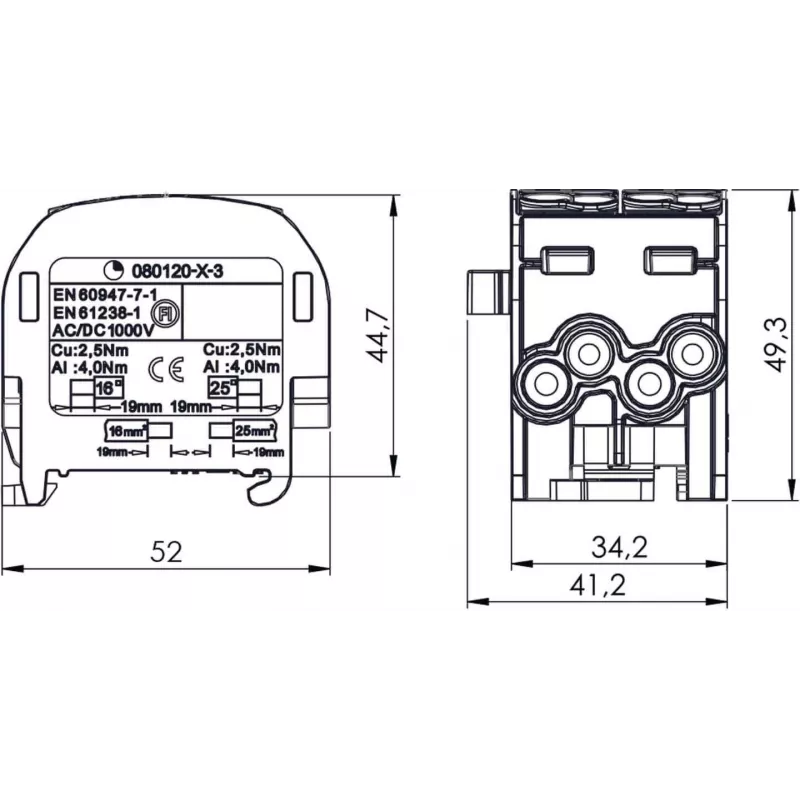 SIMET SCB 25-2 Abzweigverteilerblock Al/Cu, Blau, 81505003
