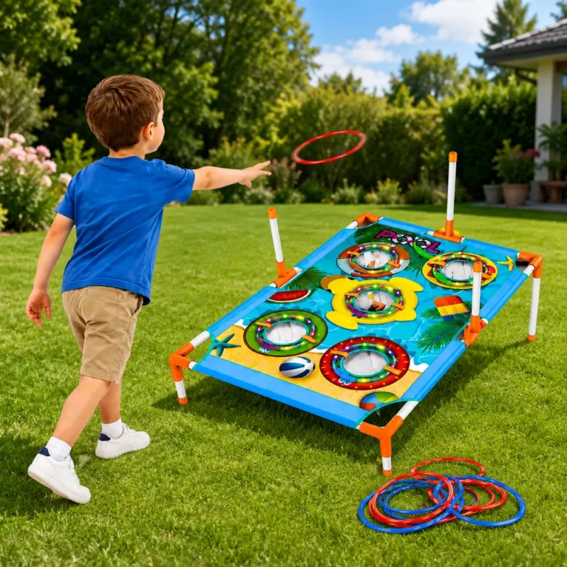 LEAN TOYS 4-in-1 Zielwurf-Geschicklichkeitsspiel mit Brett, Beuteln, Reifen, Frisbee