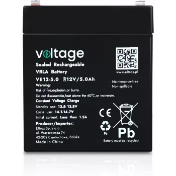 Voltage AGM Batterie 12V 5Ah VE12-5.0 (6-9 Jahre Lebensdauer)