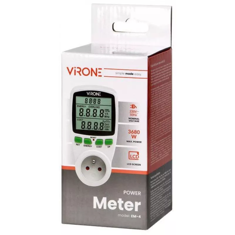 VIRONE EM-4 Ein-Tarif-Wattmeter und Energieberechner