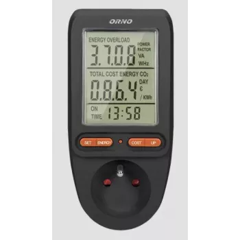 ORNO OR-WAT-435/B Energiekostenmessgerät und Stromverbrauchsmesser, 230V, 16A, LCD-Display, Schwarz
