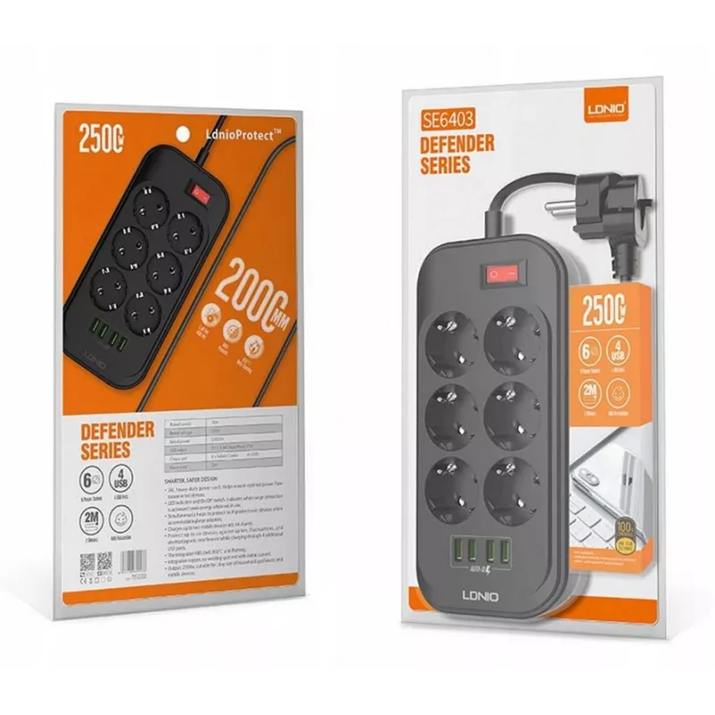 LDNIO SE6403 Steckdosenleiste, 6 Steckdosen + 4 USB