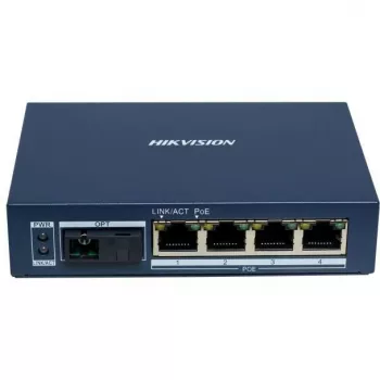 Hikvision DS-3D504TP-A Gigabit PoE Glasfaser-Transceiver, 4 PoE-Ports, 1 SC-Glasfaserport