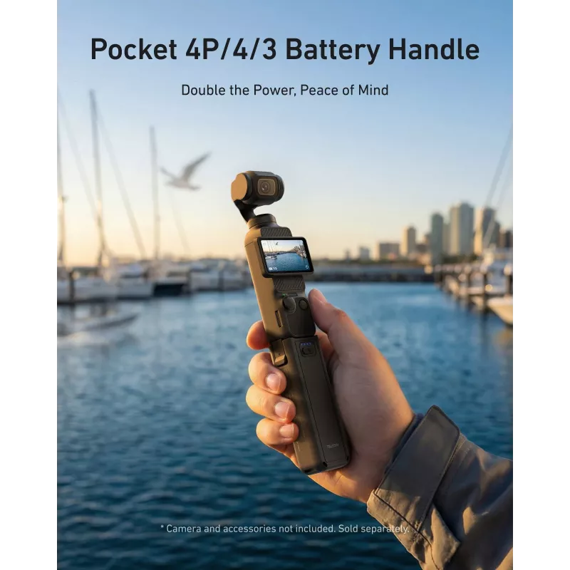 TELESIN 5000mAh Akkugriff Powerbank für DJI Osmo Pocket 3 / 4, USB-C, Schwarz