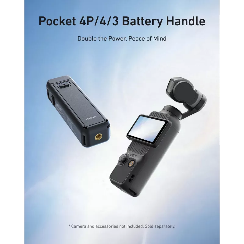 TELESIN 5000mAh Akkugriff Powerbank für DJI Osmo Pocket 3 / 4, USB-C, Schwarz