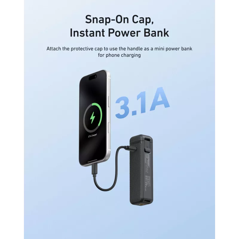 TELESIN 5000mAh Akkugriff Powerbank für DJI Osmo Pocket 3 / 4, USB-C, Schwarz