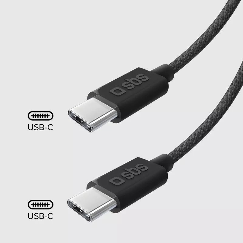 SBS TECABLETISSUETCCK USB-C auf USB-C geflochtenes Kabel 1,5 m 60 W PD Schnellladen & Datensynchronisierung - Schwarz