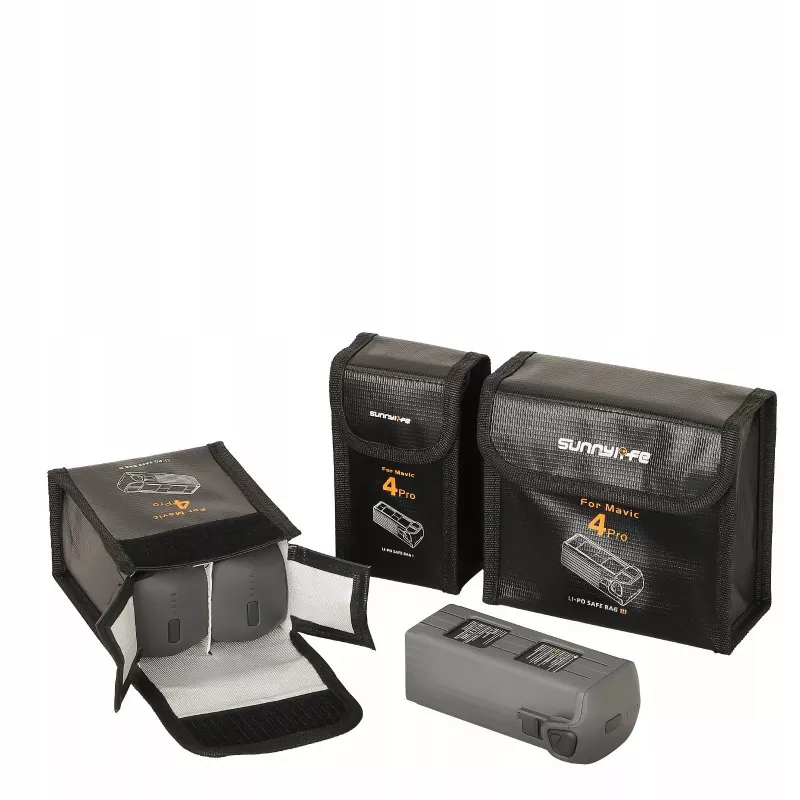 SUNNYLIFE Feuerfeste Batterie-Aufbewahrungstasche für 3x DJI Mavic 4 Pro Akkus - Schwarz