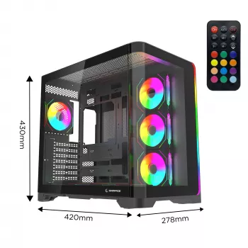 Rampage LYRON Mid Tower Gaming PC Gehäuse, 7x ARGB PWM Lüfter, Tempered Glass, Schwarz