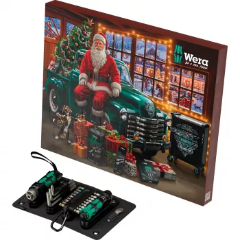 Wera 2026 Adventskalender 24-teiliges Werkzeugset mit Kraftform-Schraubendrehern, Bits, Rapidaptor-Halter und Textilbox