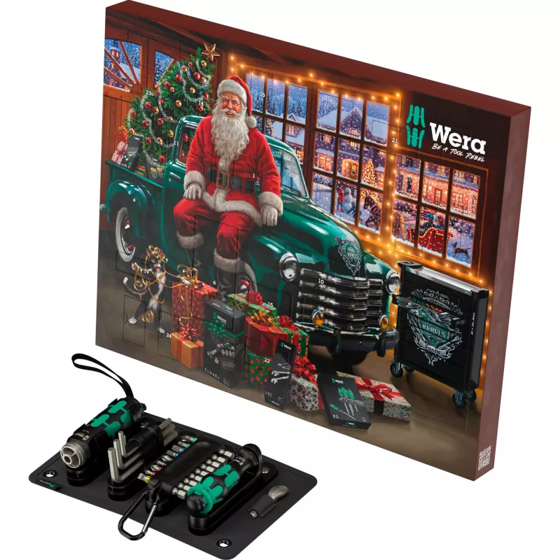 Wera 2026 Adventskalender 24-teiliges Werkzeugset mit Kraftform-Schraubendrehern, Bits, Rapidaptor-Halter und Textilbox