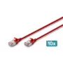 DIGITUS CAT 6A F/FTP Slim Patchkabel, 0,3 m, Rot, 10er-Pack, LSZH, 10G Ethernet, RJ45