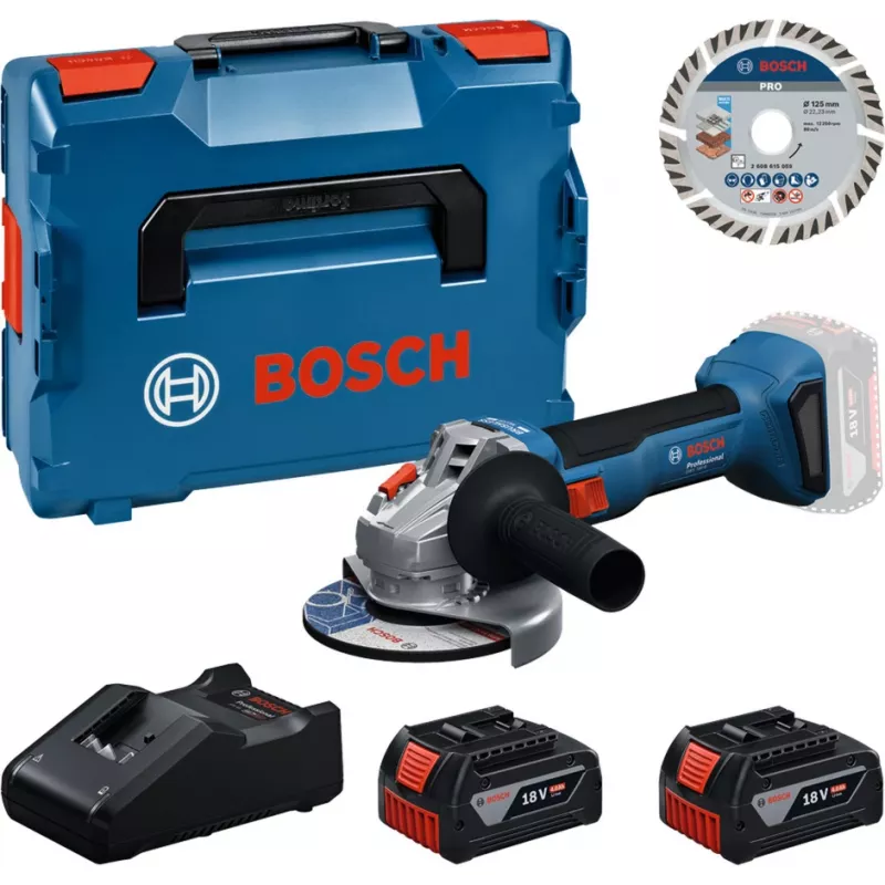 Bosch Professional GWS 18V-11 S Akku-Winkelschleifer Set mit 2x 4,0Ah Akkus, Ladegerät und L-BOXX