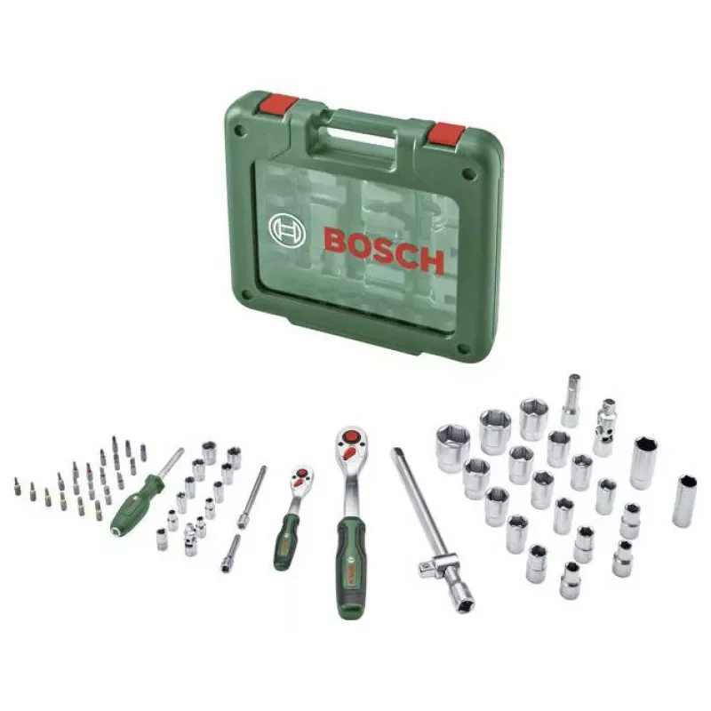 Bosch 60-teiliger Ratschen- und Steckschlüsselsatz mit Koffer, 1/4 inch & 1/2 inch, max. Drehmoment 768 Nm