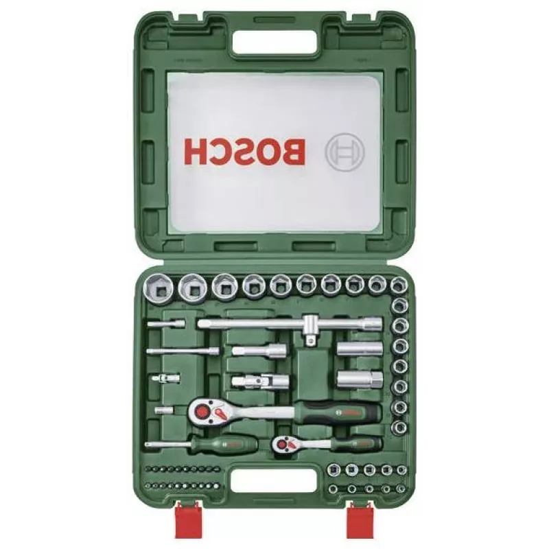 Bosch 60-teiliger Ratschen- und Steckschlüsselsatz mit Koffer, 1/4 inch & 1/2 inch, max. Drehmoment 768 Nm