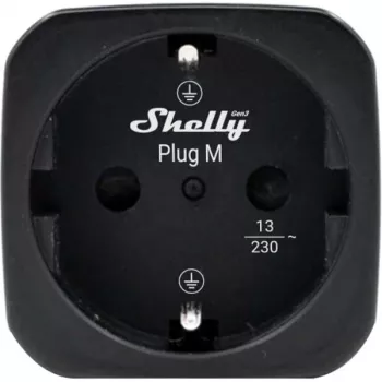 Shelly Plug M Gen3 Schwarz Smart Plug mit Energiemonitoring, 13A, Wi-Fi & Bluetooth