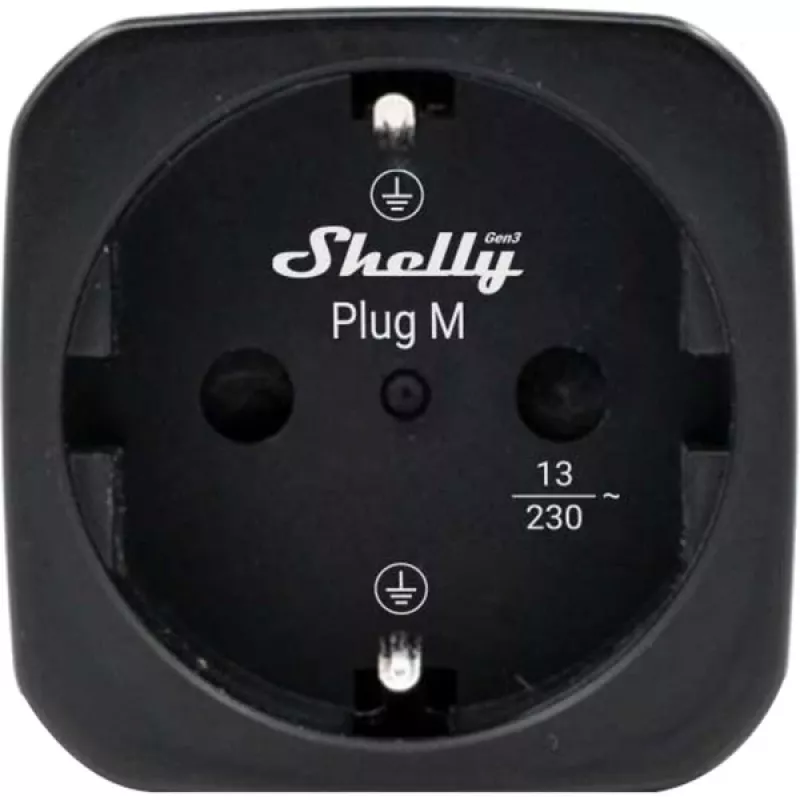 Shelly Plug M Gen3 Schwarz Smart Plug mit Energiemonitoring, 13A, Wi-Fi & Bluetooth
