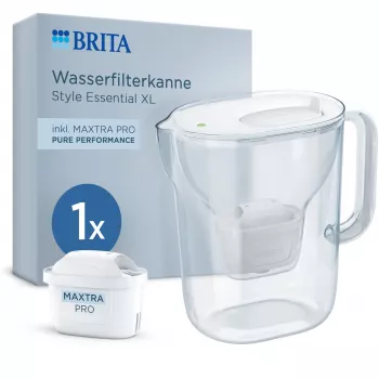 BRITA Style Essential XL Weißer Wasserfilterkrug mit MAXTRA PRO Pure Performance Filterkartusche