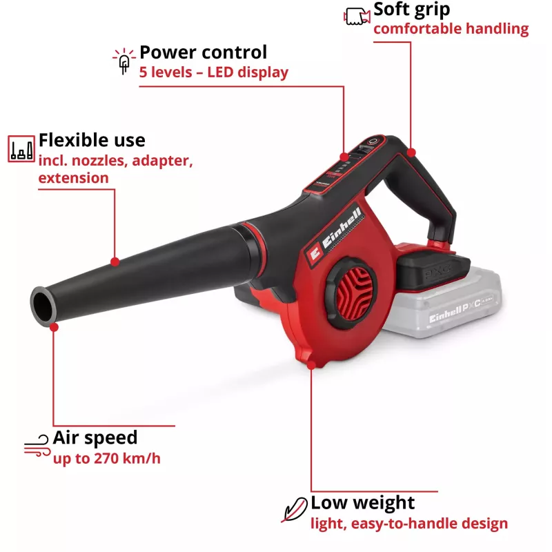 Einhell Power X-Change Akku-Laubbläser TE-CB 18/270 Li - Solo (18 V, Rot/Schwarz, ohne Akku)
