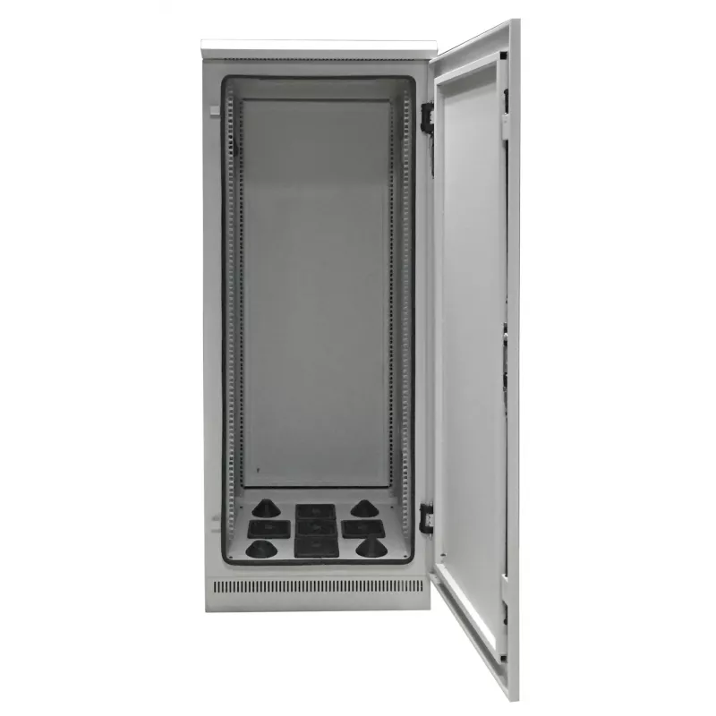 EFB Elektronik 19 inch IP55 Netzwerkschrank 24U 800x800 mit vormontiertem Sockel, Lichtgrau RAL 7035