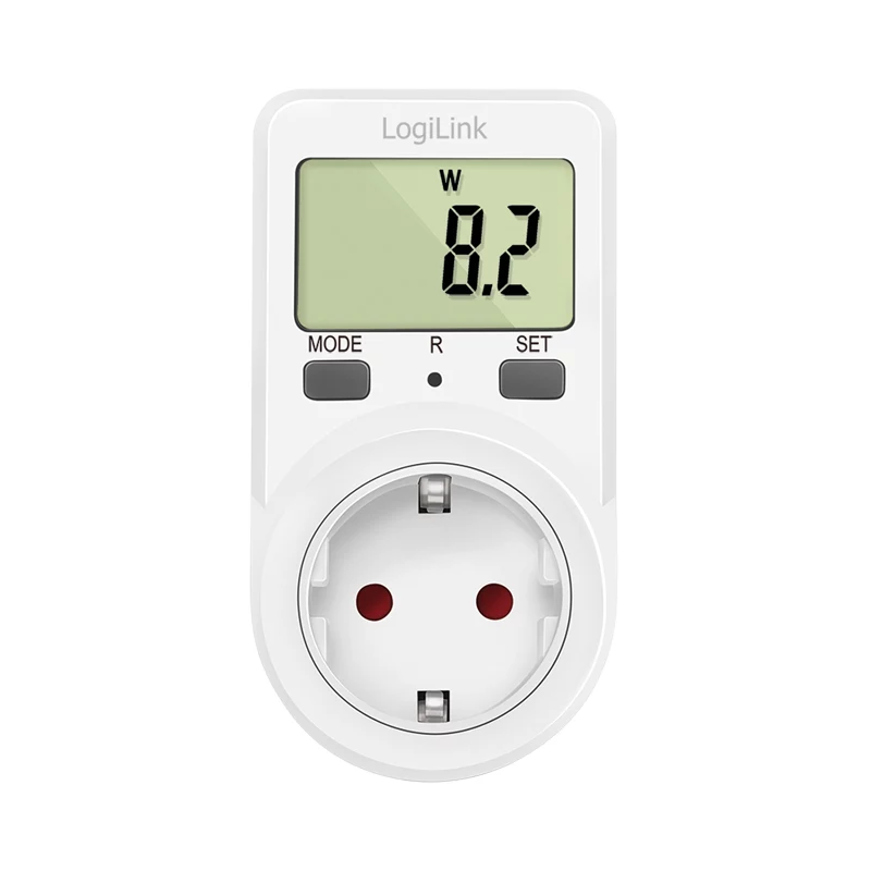 LogiLink Energiekostenmessgerät, 1,5 inch LCD-Display, Einzeltarif, Schuko-Stecker, Weiß