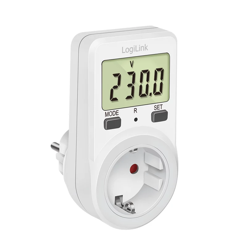 LogiLink Energiekostenmessgerät, 1,5 inch LCD-Display, Einzeltarif, Schuko-Stecker, Weiß