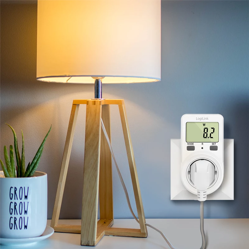 LogiLink Energiekostenmessgerät, 1,5 inch LCD-Display, Einzeltarif, Schuko-Stecker, Weiß