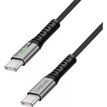 LogiLink USB 2.0 Type-C Kabel 0,3m 480Mbps 100W PD geflochten mit LED schwarz