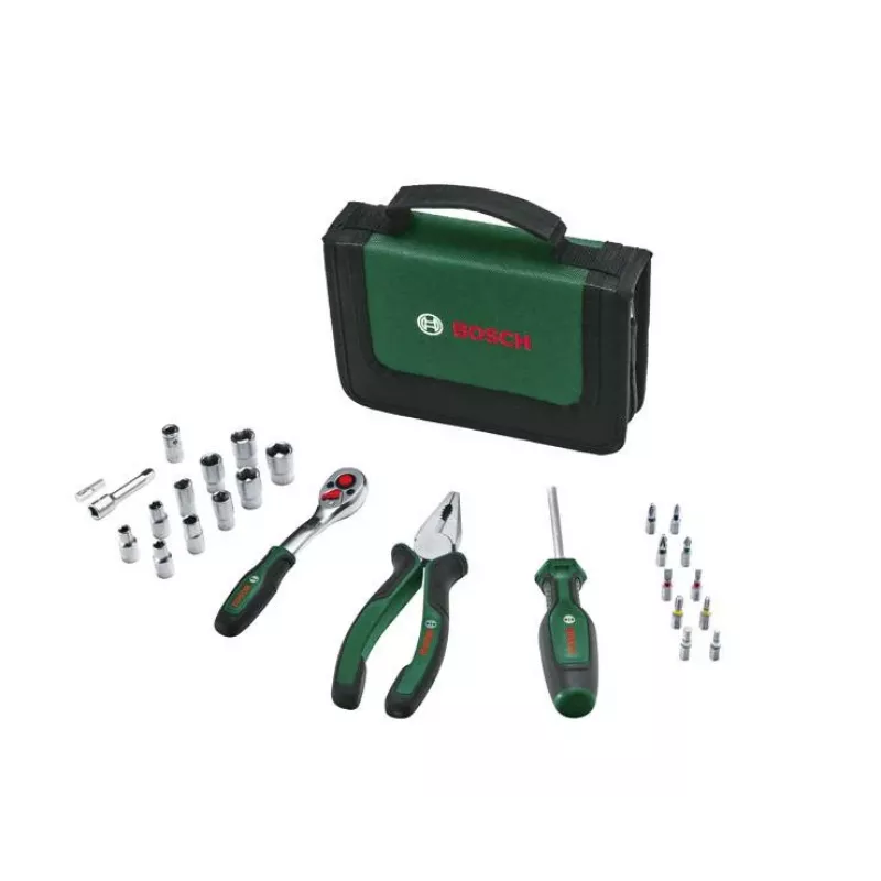 Bosch Starter Werkzeugset, 26-teilig (Grün/Schwarz, mit Textil-Reißverschlussetui)