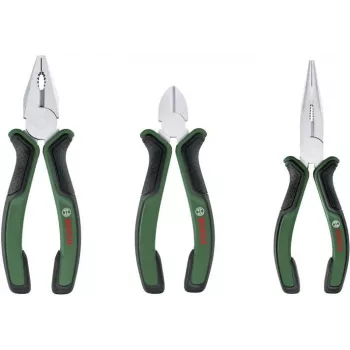 Bosch 3-teiliges Zangen-Set 1600A02C0S (Grün/Schwarz) – Kombinationszange, Seitenschneider, Wasserpumpenzange