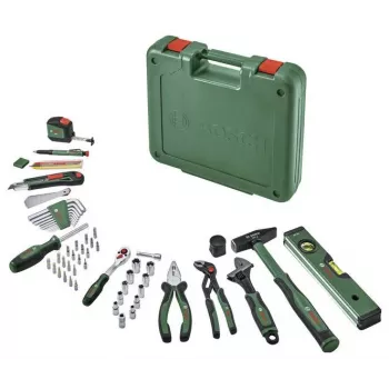 Bosch 63-teiliges Handwerkzeug-Set im grünen Werkzeugkoffer