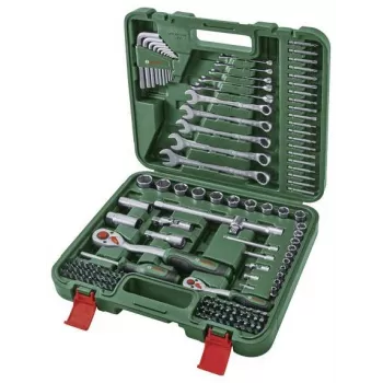 BOSCH POWERTOOLS 134-teiliges DIY-Werkzeugset im grünen Koffer mit Handwerkzeugen, Bits, Befestigungsmaterial und Zubehör