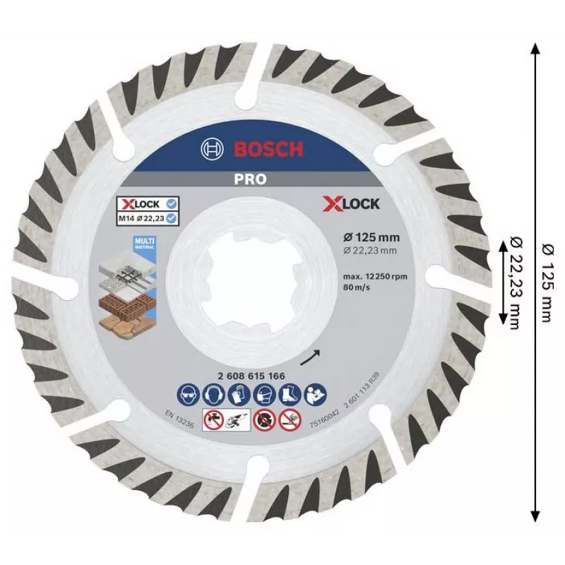 BOSCH POWERTOOLS PRO Diamant-Trennscheibe X-LOCK MultiMaterial, Ø 125 mm (2 Stück, Bohrung 22,23 mm)