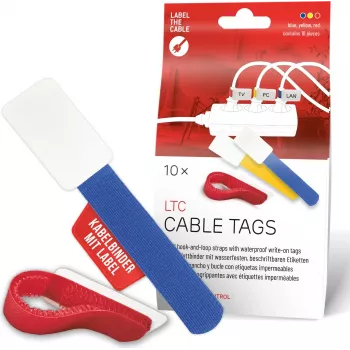 LABEL THE CABLE LTC 2630-10 Wiederverwendbares Klettband-Kabelbinder-Etikettenset, gemischte Größen & Farben, 10 Stück