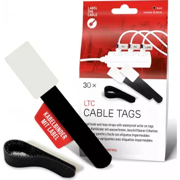 LABEL THE CABLE LTC 2610-30 Wiederverwendbare Kabelbinder mit Beschriftungsfeld, Klettverschluss, Schwarz, 30er-Pack