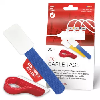 LABEL THE CABLE LTC 2630-30 Wiederverwendbare Klettband-Kabelbinder mit Beschriftungsfeld, 30-teiliges Mischset