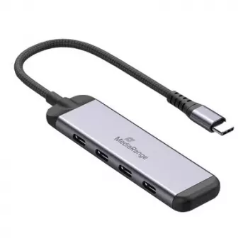 MEDIARANGE MRCS512 USB-C-Hub 4-Port 3x USB-C 3.2 Gen 1 + 1x PD 100W Silber