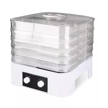 MEO MR-768 MAESTRO Dörrgerät für Gemüse und Obst, 520 W, 5 Etagen, einstellbare Temperatur 35-70°C, Timer bis 48h, Weiß & Transparent