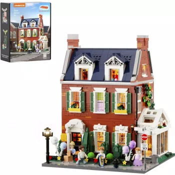 Lumibricks Redbrick Row House LED Bausatz - 850-teiliges Architekturmodell mit integrierter warmweißer Beleuchtung, USB-betrieben, für Kinder ab 8 Jahren