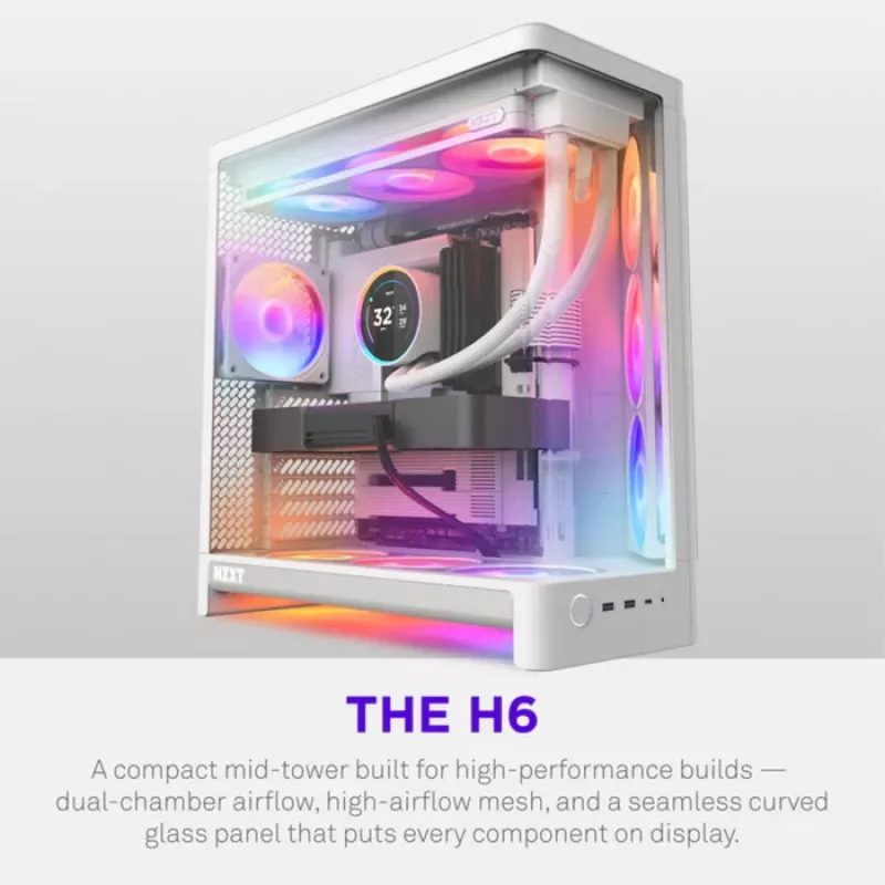 NZXT H6 2026 Mid-Tower Airflow Gaming-Gehäuse Weiß Tempered Glass